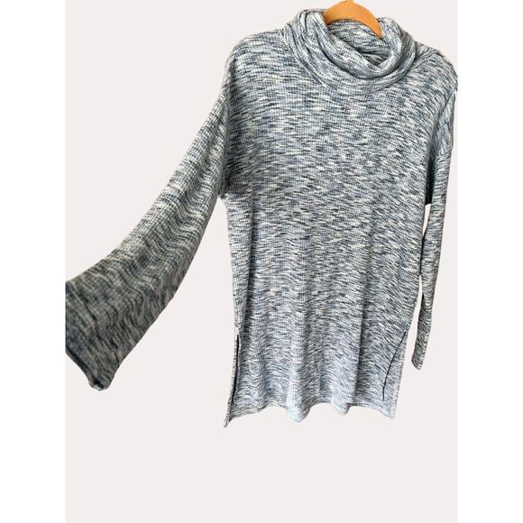 Caffe’ Marrakesh Cowl Neck Ribbed Knit Sweater Blouse Tunic Marled Blue M - Picture 2 of 5